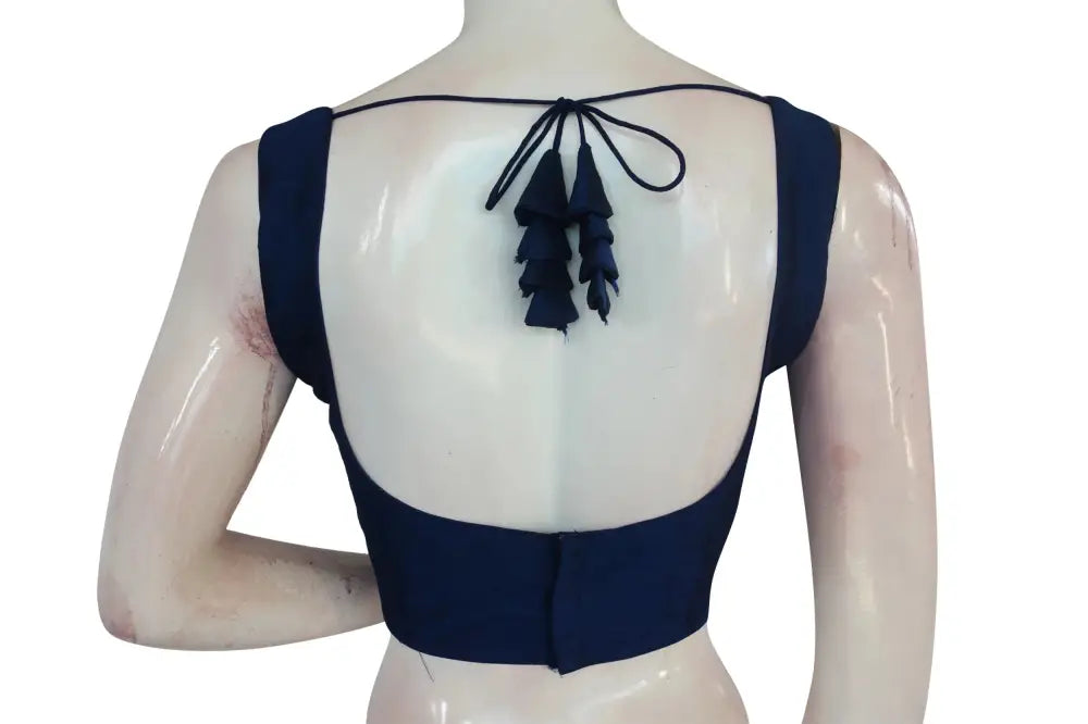 Navy Blue Color Plain Semi Silk designer Readymade Saree Blouse - D3blouses