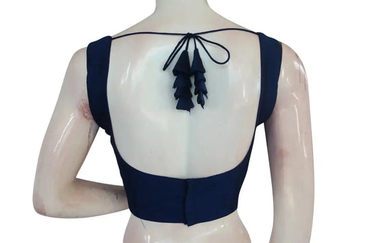 Navy Blue Color Plain Semi Silk designer Readymade Saree Blouse - D3blouses