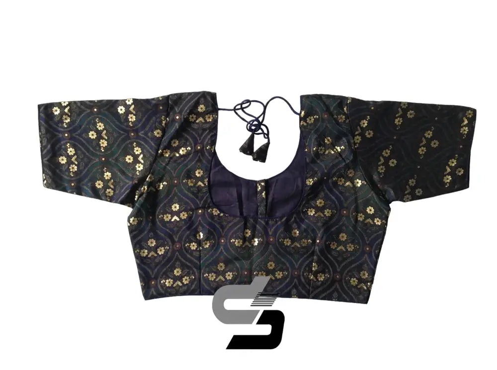 Navy Blue Color Plus Size Printed Silk Readymade Saree Blouses/ Indian Designer Blouse - D3blouses