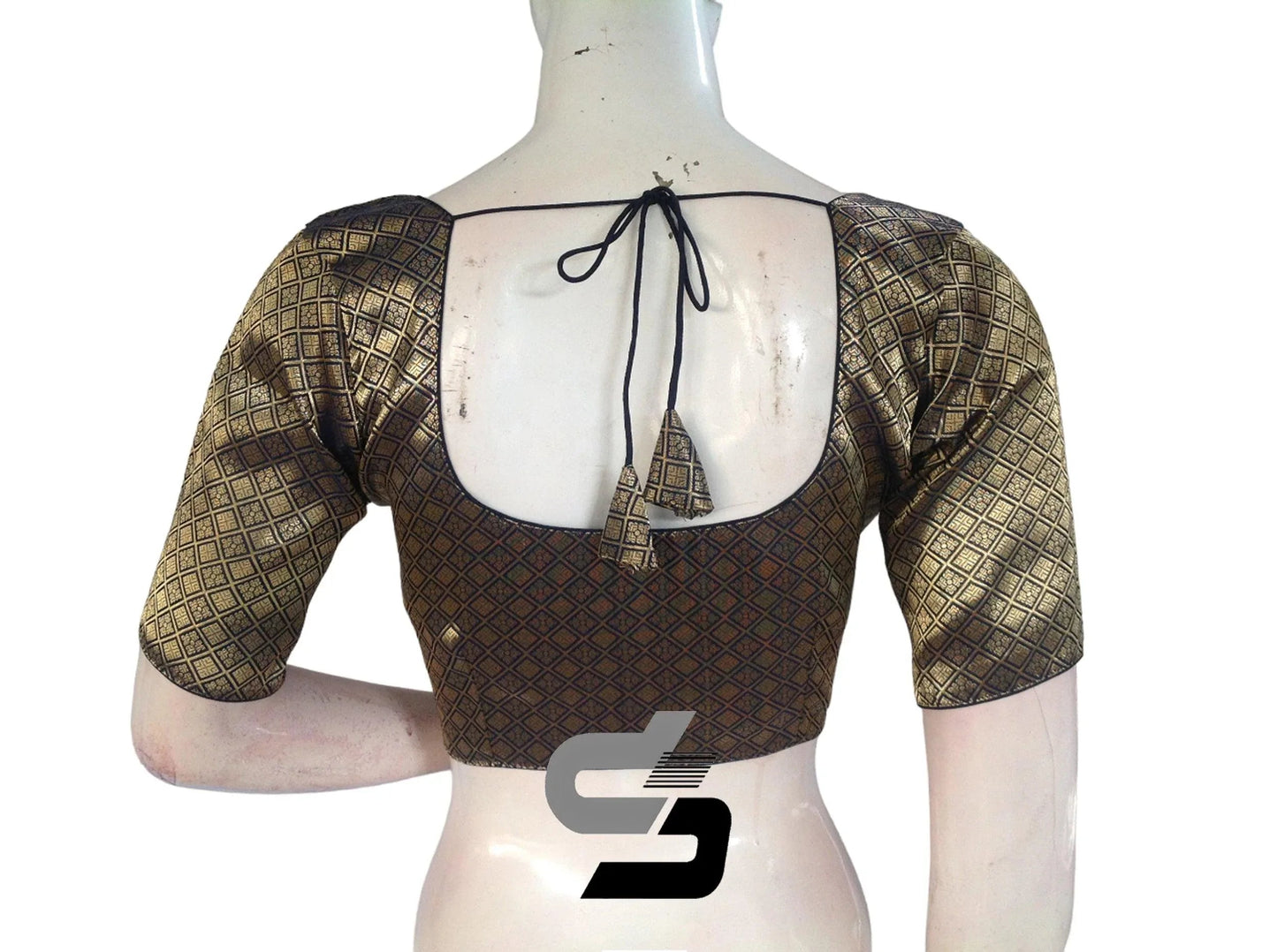 Navy Blue Color Premium Brocade Silk Readymade Saree Blouse, Indian Saree Blouse - D3blouses