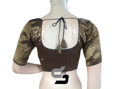 Navy Blue Color Premium Brocade Silk Readymade Saree Blouse, Indian Saree Blouse - D3blouses