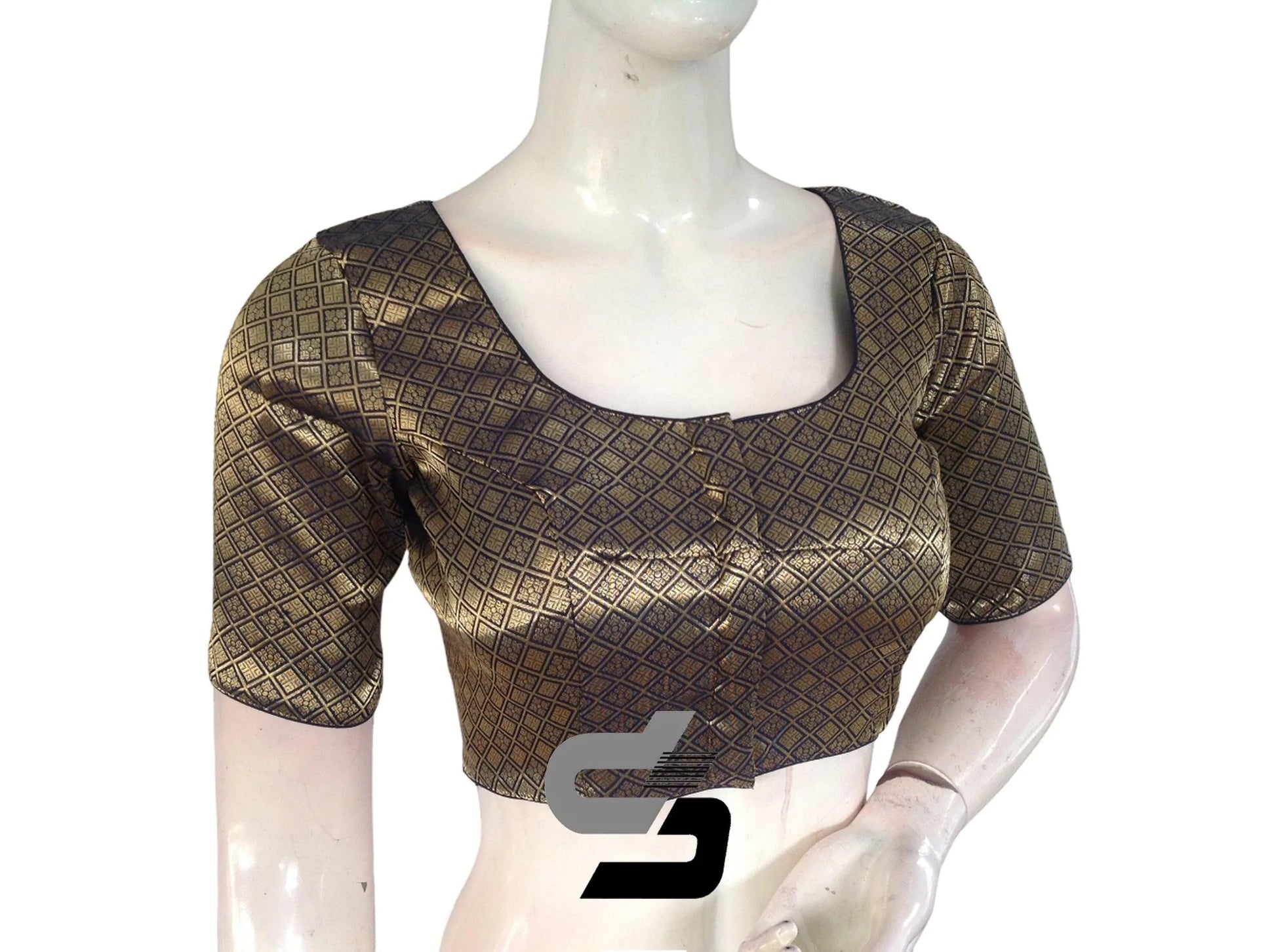 Navy Blue Color Premium Brocade Silk Readymade Saree Blouse, Indian Saree Blouse - D3blouses