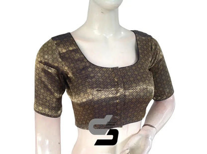 Navy Blue Color Premium Brocade Silk Readymade Saree Blouse, Indian Saree Blouse - D3blouses