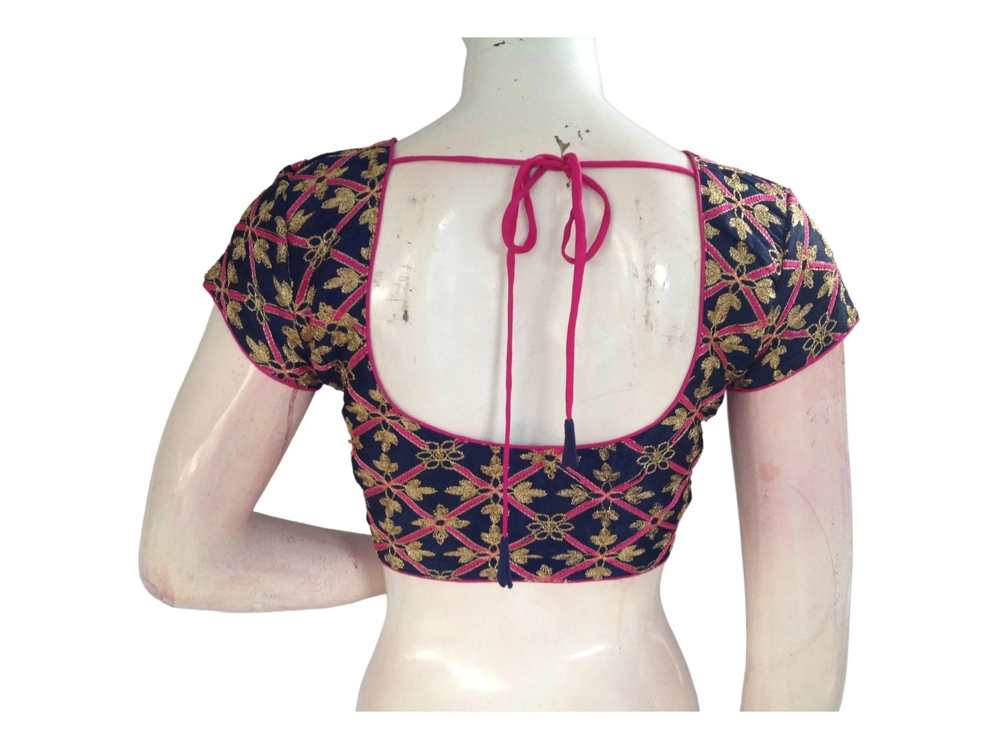 Navy Blue Color Semi Silk Designer Embroidery Readymade Saree Blouse - D3blouses