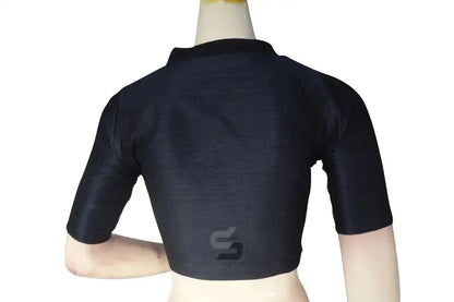 Navy Blue Color Semi Silk Plain Collar Neck Readymade Blouse - D3blouses