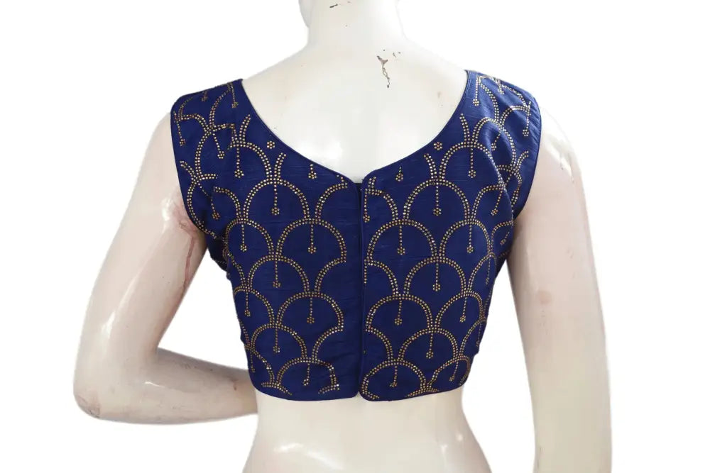 Navy Blue Color Semi silk Stone Work Party Wear Readymade Blouse - D3blouses
