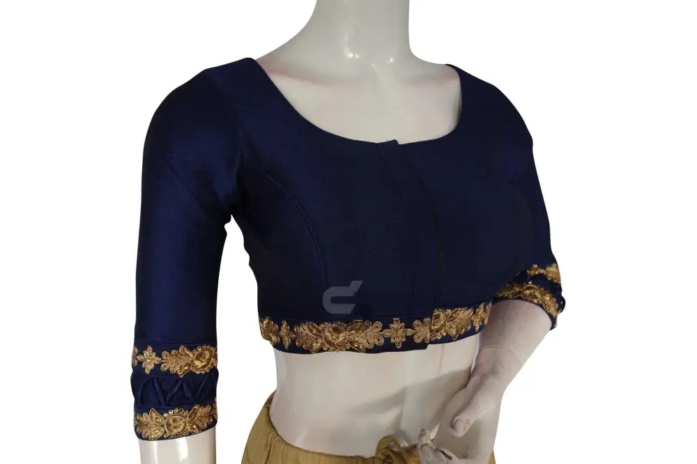 Navy Blue Color SemiSilk Designer Readymade Saree Blouse - D3blouses