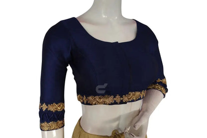 Navy Blue Color SemiSilk Designer Readymade Saree Blouse - D3blouses