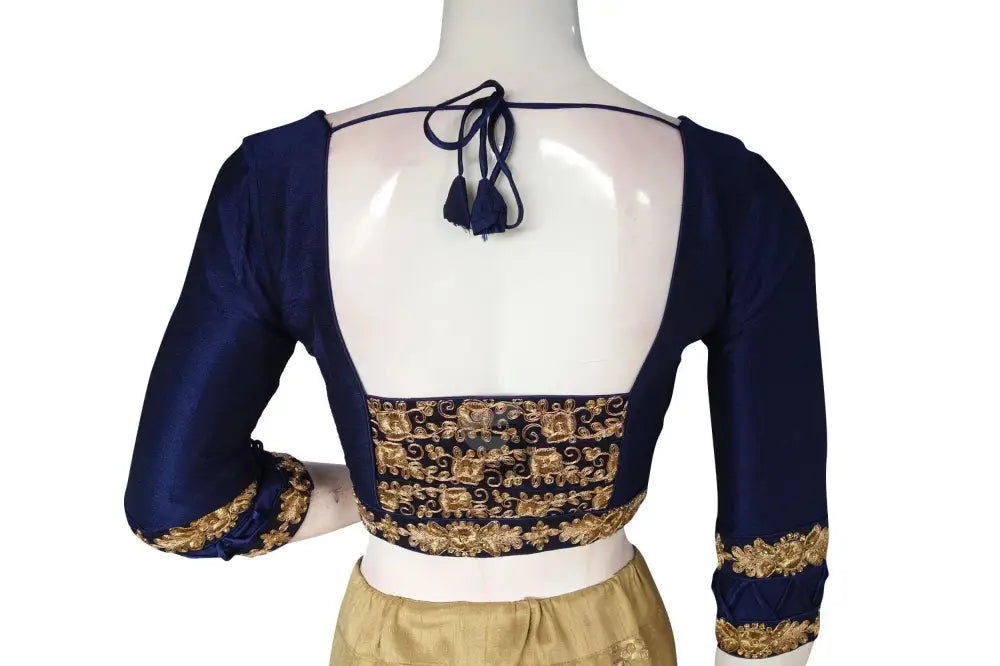 Navy Blue Color SemiSilk Designer Readymade Saree Blouse - D3blouses