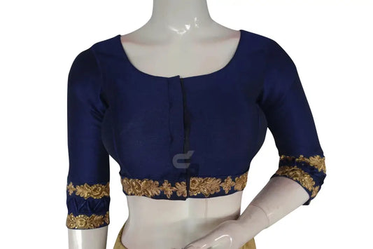 Navy Blue Color SemiSilk Designer Readymade Saree Blouse - D3blouses