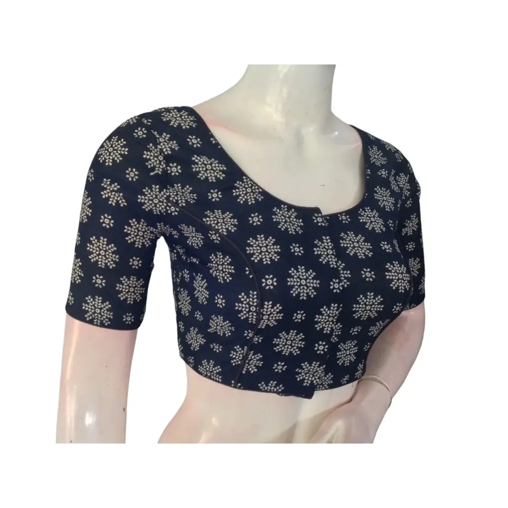 Navy Blue Cotton Readymade Saree Blouse: A Versatile Staple - D3blouses