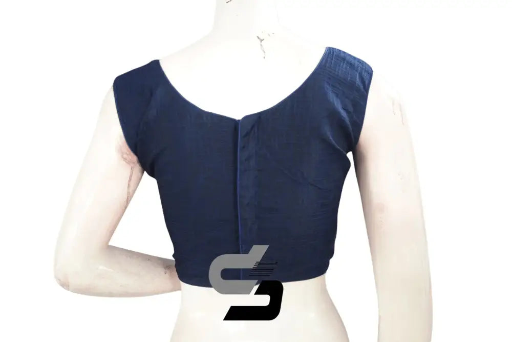 Navy Blue Elegance, Plain Party Wear Readymade Blouse - D3blouses