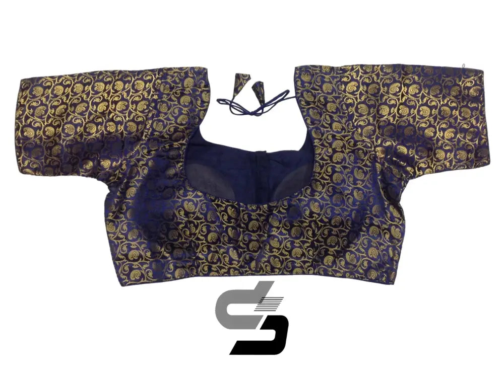 Navy Blue Plus Size Brocade Silk Saree Blouses, Indian Ethnic Wear - D3blouses