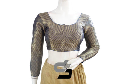 Navy Blue Saree Blouse, Premium Brocade Readymade Saree Blouse, Indian Choli Top Online - D3blouses