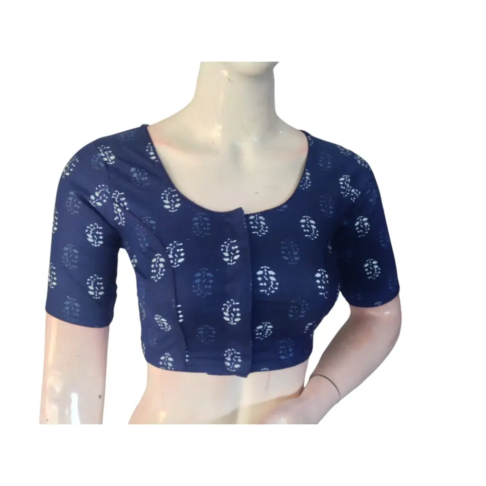 Navy Night: Readymade Cotton Saree Blouse - D3blouses