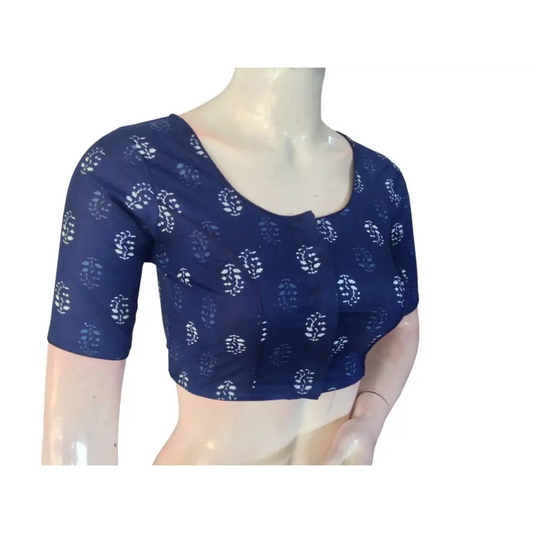 Navy Night: Readymade Cotton Saree Blouse - D3blouses