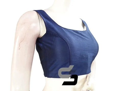 Navy Nouveau, Plain Silk Designer Readymade Blouse - D3blouses