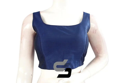 Navy Nouveau, Plain Silk Designer Readymade Blouse - D3blouses