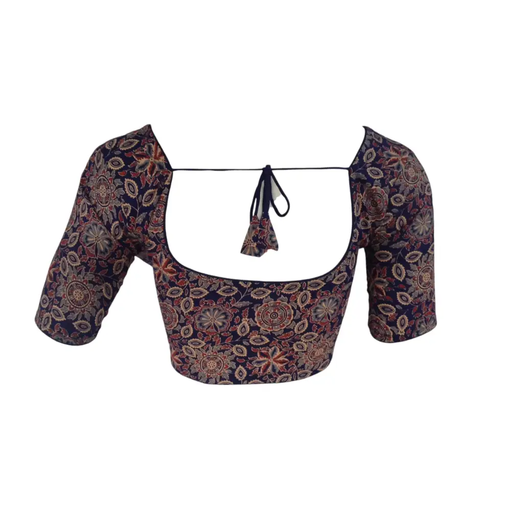 Ocean Blue Cotton Readymade Saree Blouse: A Serene Elegance - D3blouses