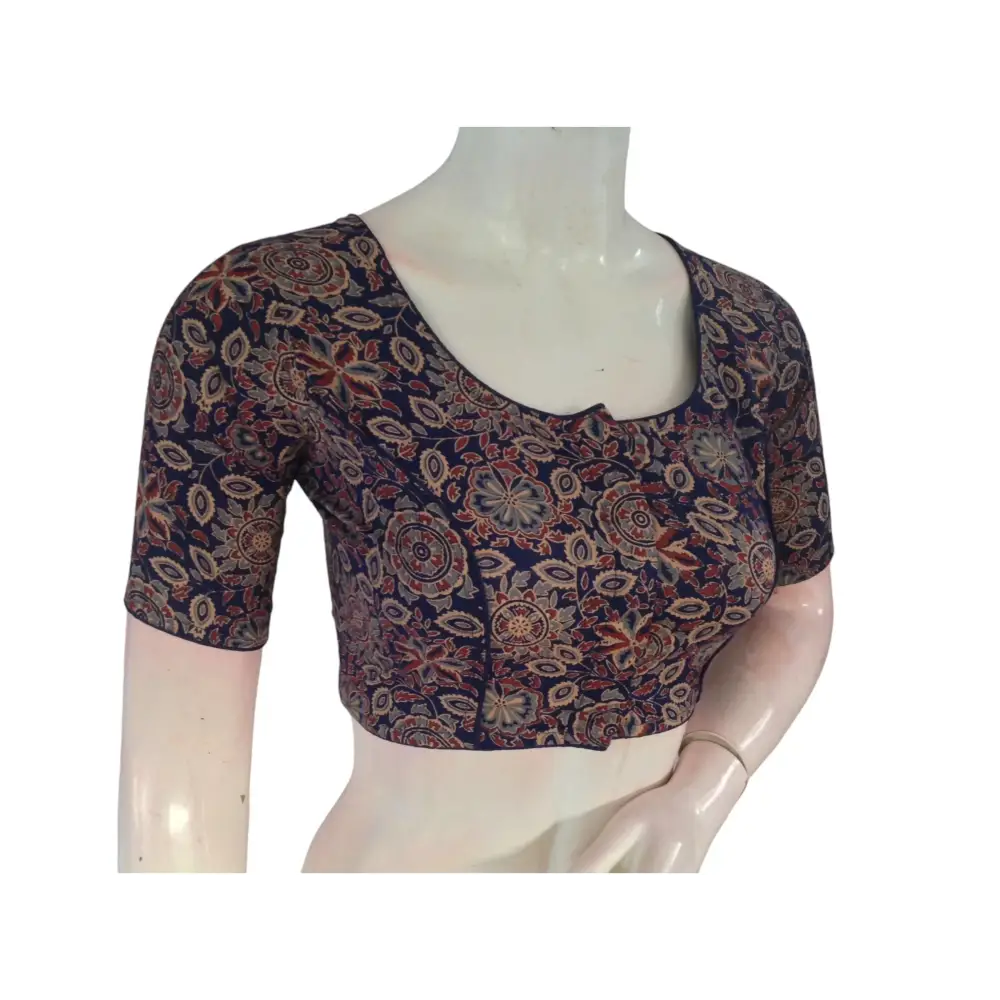 Ocean Blue Cotton Readymade Saree Blouse: A Serene Elegance - D3blouses