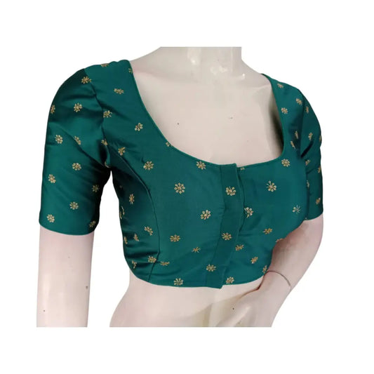 Oceanic Beauty: Serene Teal Blue Semi-Silk Readymade Blouse - D3blouses