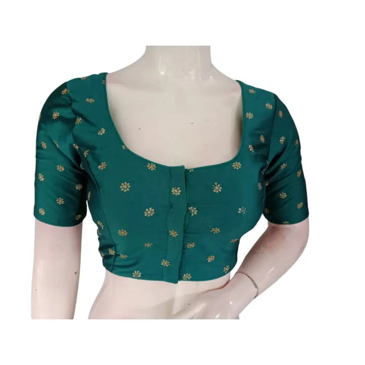 Oceanic Beauty: Serene Teal Blue Semi-Silk Readymade Blouse - D3blouses