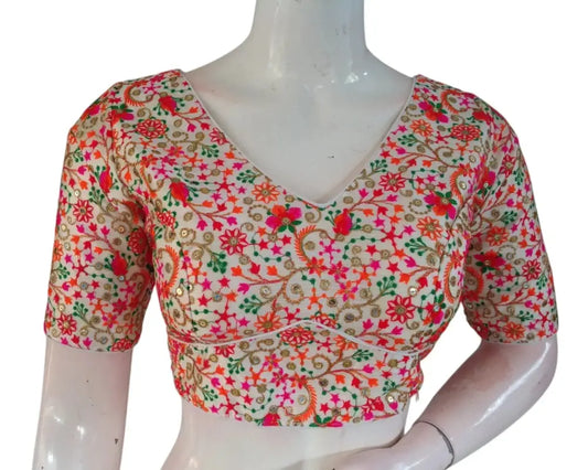 Off-White Color Multi-Thread Semi-Silk Readymade Saree Blouse - D3blouses