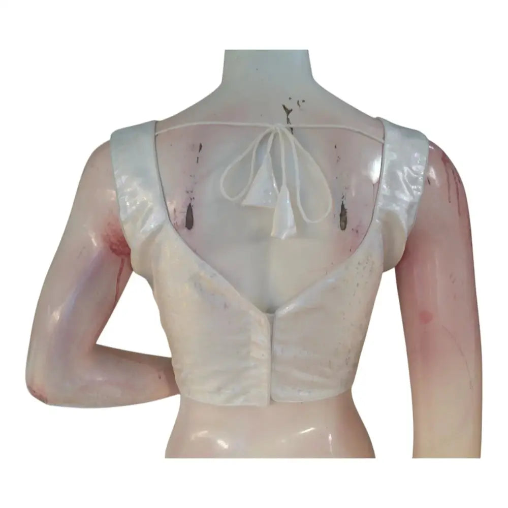 Off-White Color Satin Ready made Saree Blouse: Luxury for Special Events - D3blouses