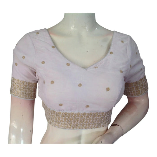 Off-White Color Sequined Velvet V-Neck Designer Readymade Blouse - D3blouses