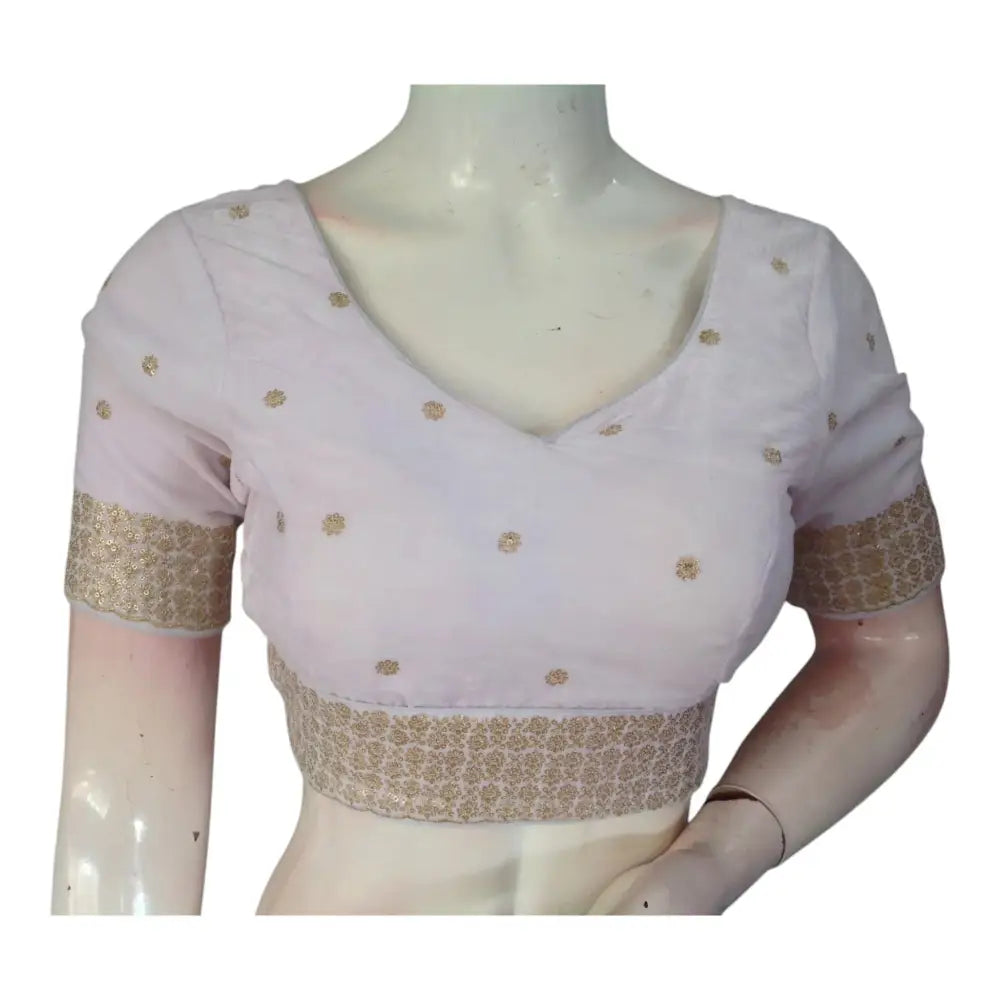 Off-White Color Sequined Velvet V-Neck Designer Readymade Blouse - D3blouses