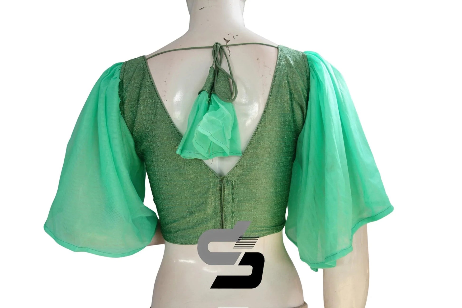 Olive Enchantment, Plain Silk Designer Ruffle Sleeve Readymade Blouse - D3blouses