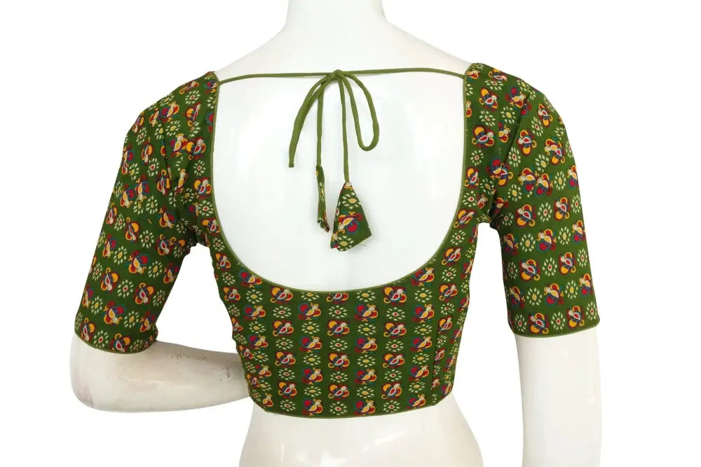 Olive Green Color Cotton Printed Readymade Blouse From D3 Blouses - D3blouses