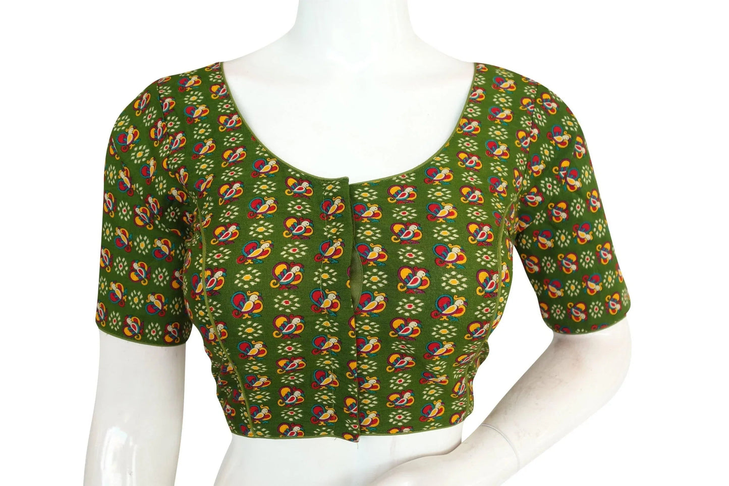 Olive Green Color Cotton Printed Readymade Blouse From D3 Blouses - D3blouses