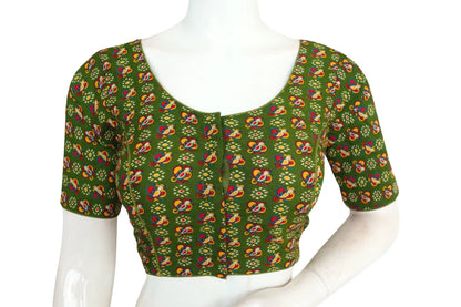 Olive Green Color Cotton Printed Readymade Blouse From D3 Blouses - D3blouses
