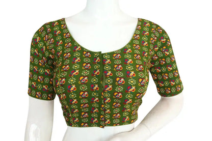Olive Green Color Cotton Printed Readymade Blouse From D3 Blouses - D3blouses