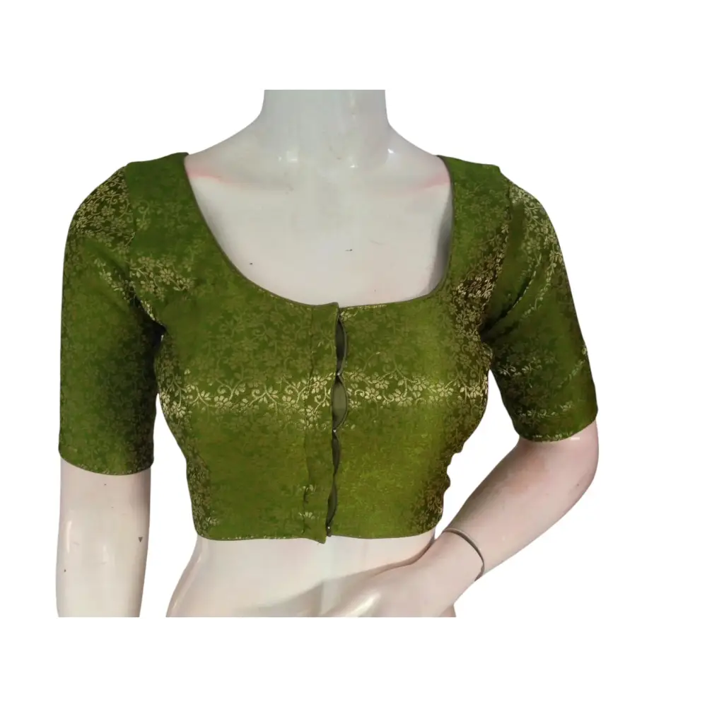 Olive Oasis: Readymade Brocade Silk Saree Blouse - D3blouses