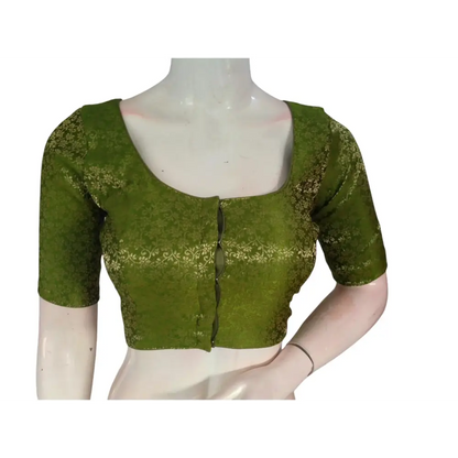 Olive Oasis: Readymade Brocade Silk Saree Blouse - D3blouses