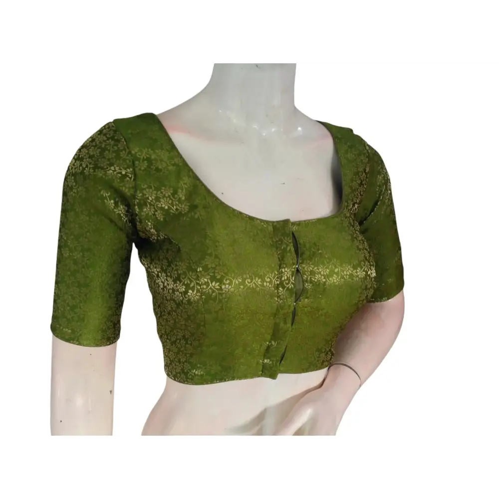 Olive Oasis: Readymade Brocade Silk Saree Blouse - D3blouses