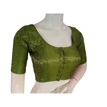 Olive Oasis: Readymade Brocade Silk Saree Blouse - D3blouses