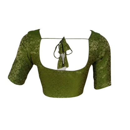 Olive Oasis: Readymade Brocade Silk Saree Blouse - D3blouses