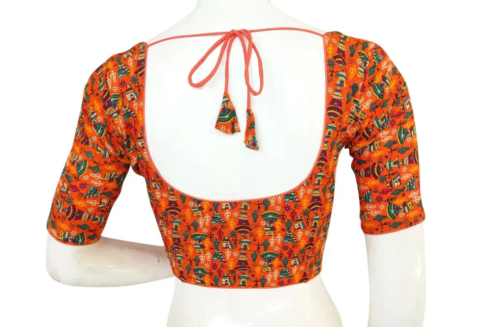 Orange Color Cotton Printed Readymade Blouse From D3 Blouses - D3blouses