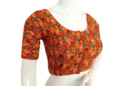 Orange Color Cotton Printed Readymade Blouse From D3 Blouses - D3blouses
