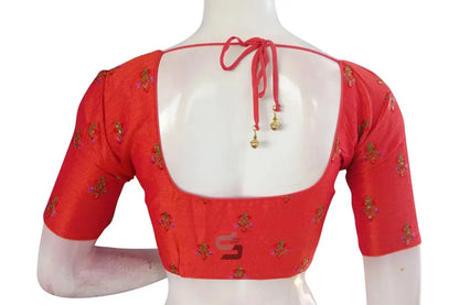Orange Color Floral Embroidery Readymade Saree Blouse - D3blouses