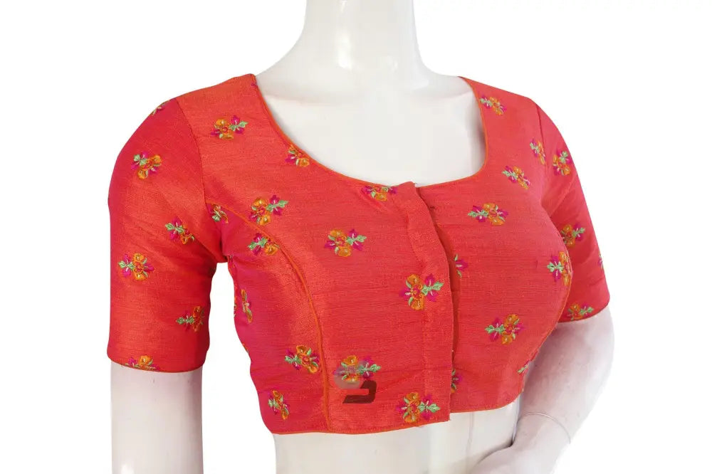 Orange Color Floral Embroidery Readymade Saree Blouse - D3blouses