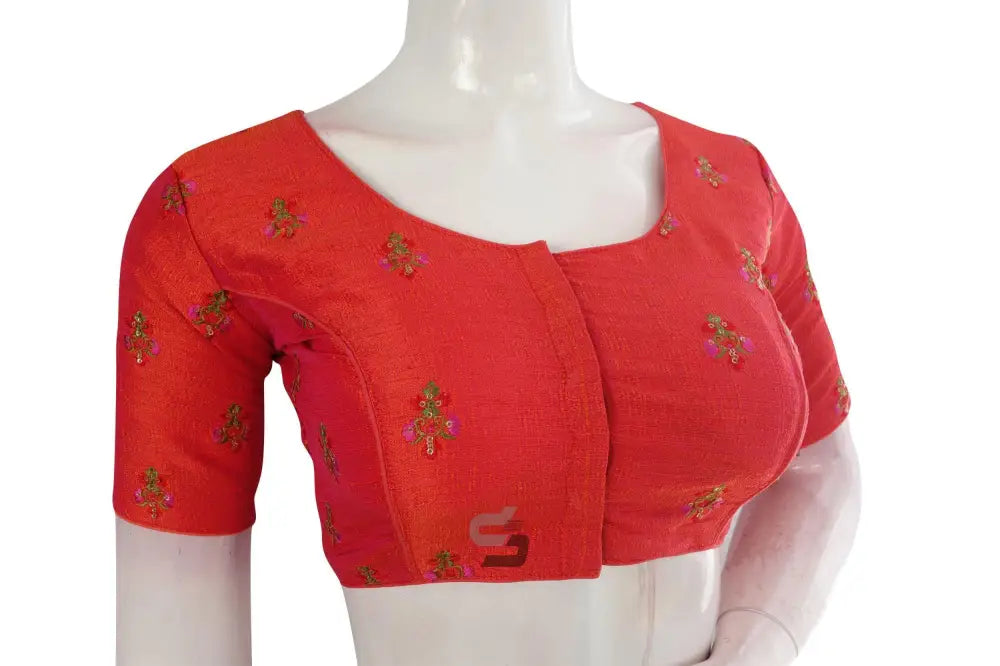 Orange Color Floral Embroidery Readymade Saree Blouse - D3blouses
