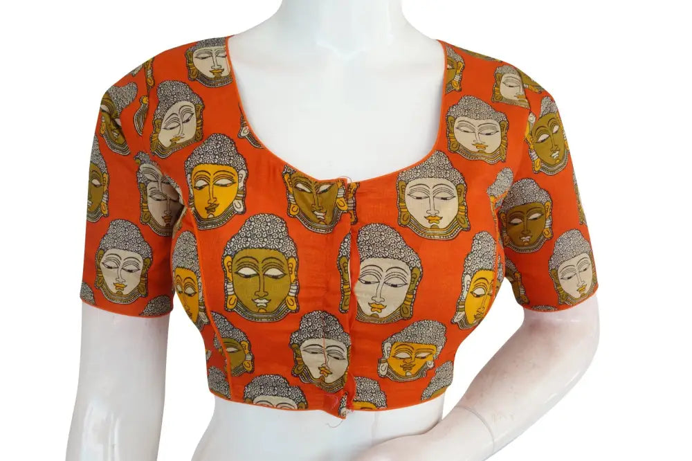 Orange Color Printed silk Readymade saree blouse - D3blouses