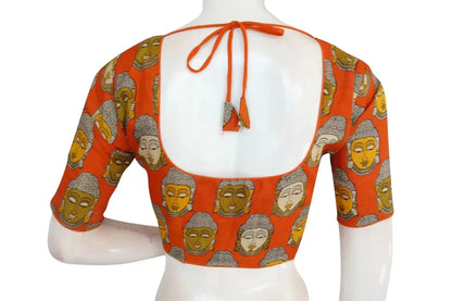 Orange Color Printed silk Readymade saree blouse - D3blouses