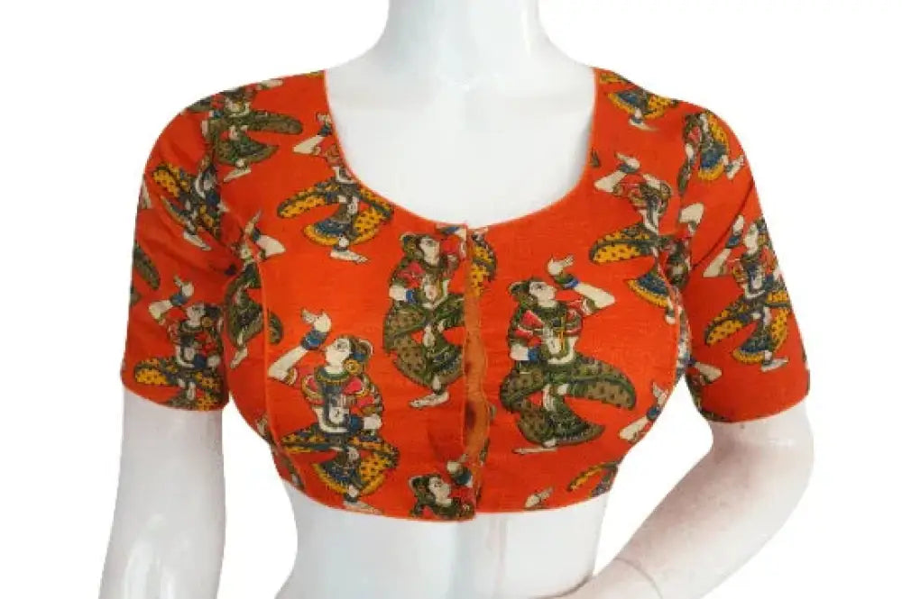 Orange Color Printed silk Readymade saree blouse - D3blouses