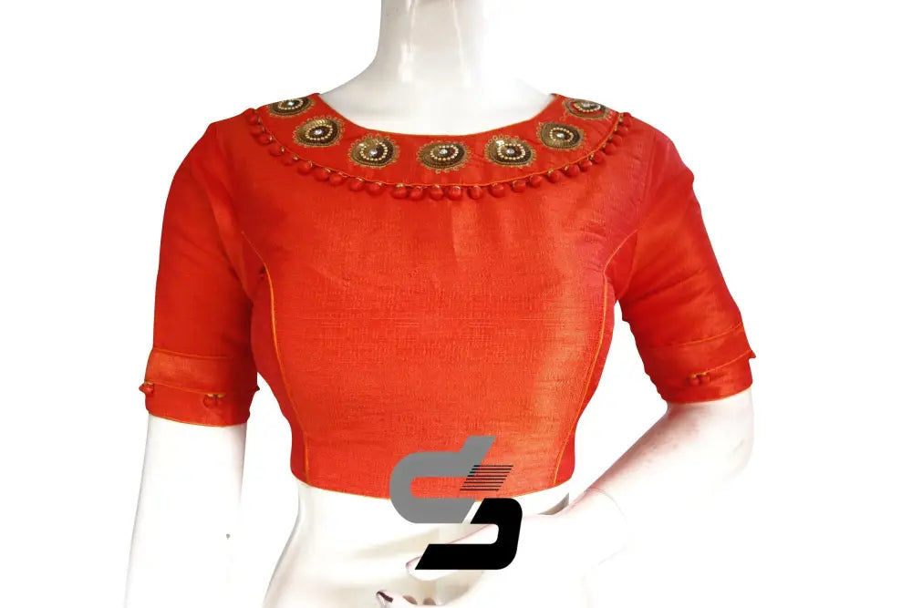 Orange Color Semi Silk Designer, Party Wear Readymade Blouse/ Indian Crop Tops - D3blouses