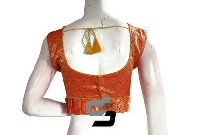 Orange Color Sleeveless Brocade Designer Party Wear Readymade Blouse/ Indian Crop Tops - D3blouses
